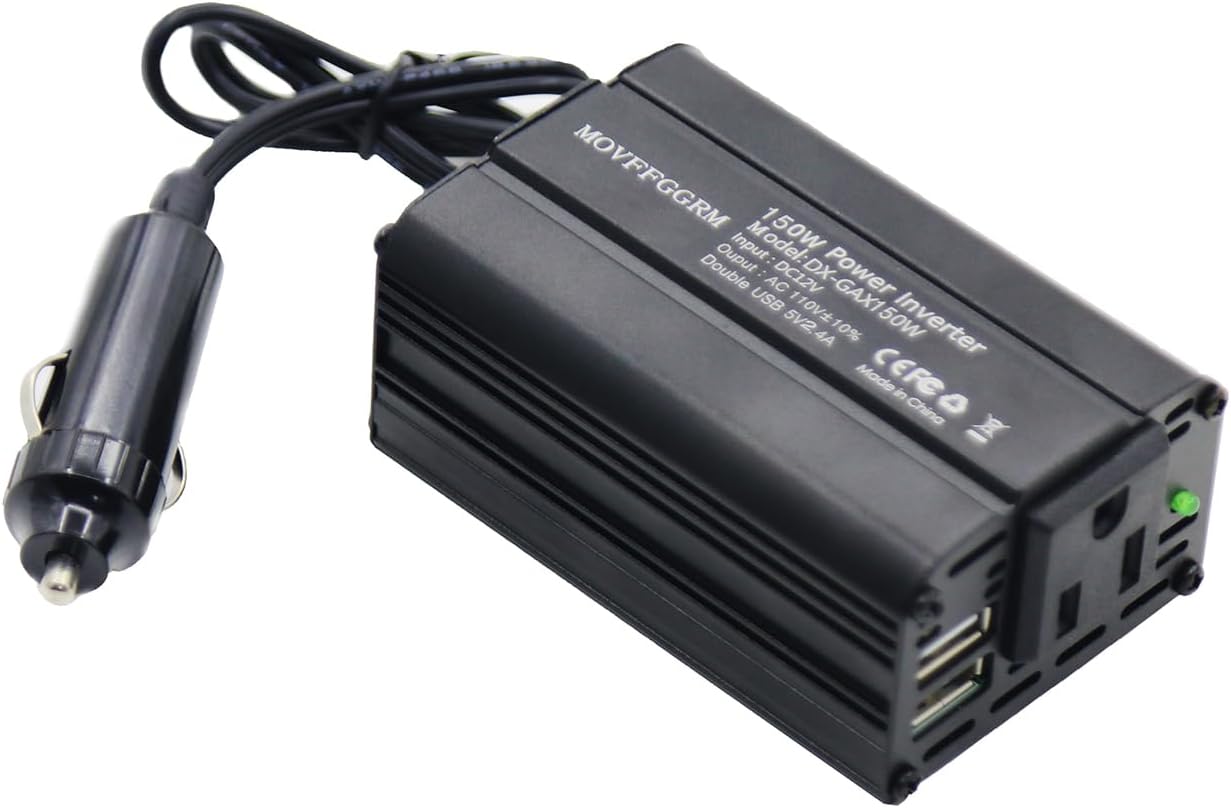 MOVFFGGRM 150W 12V 110V 2.4A Power Inverter DC to AC Car Plug Adapter Outlet Converter with Dual USB AC car Charger