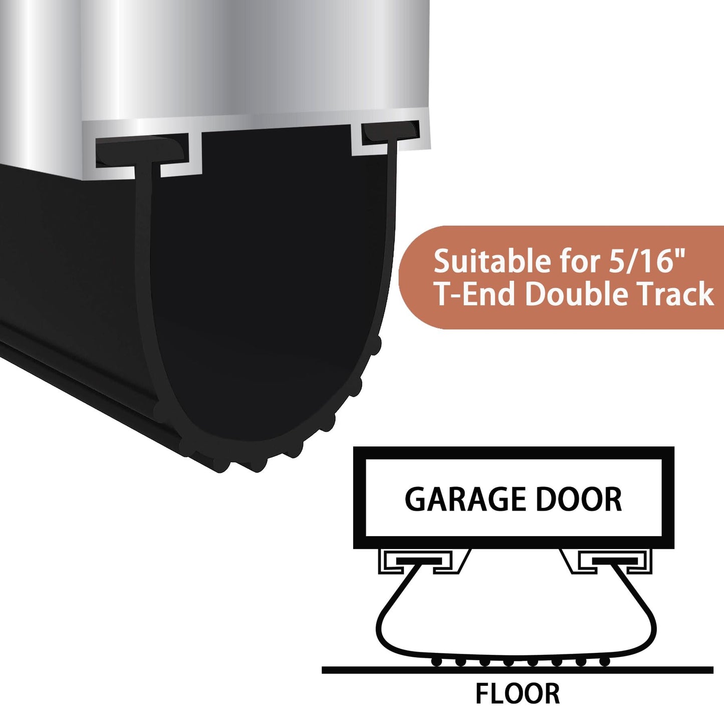 Gaahing Garage Door Bottom Seal Strip, 9.8 FT U-Shaped Replacement Weather Stripping, Impact Buffer Sealing Weatherstrip, Fits 5/16" T-End Double Track