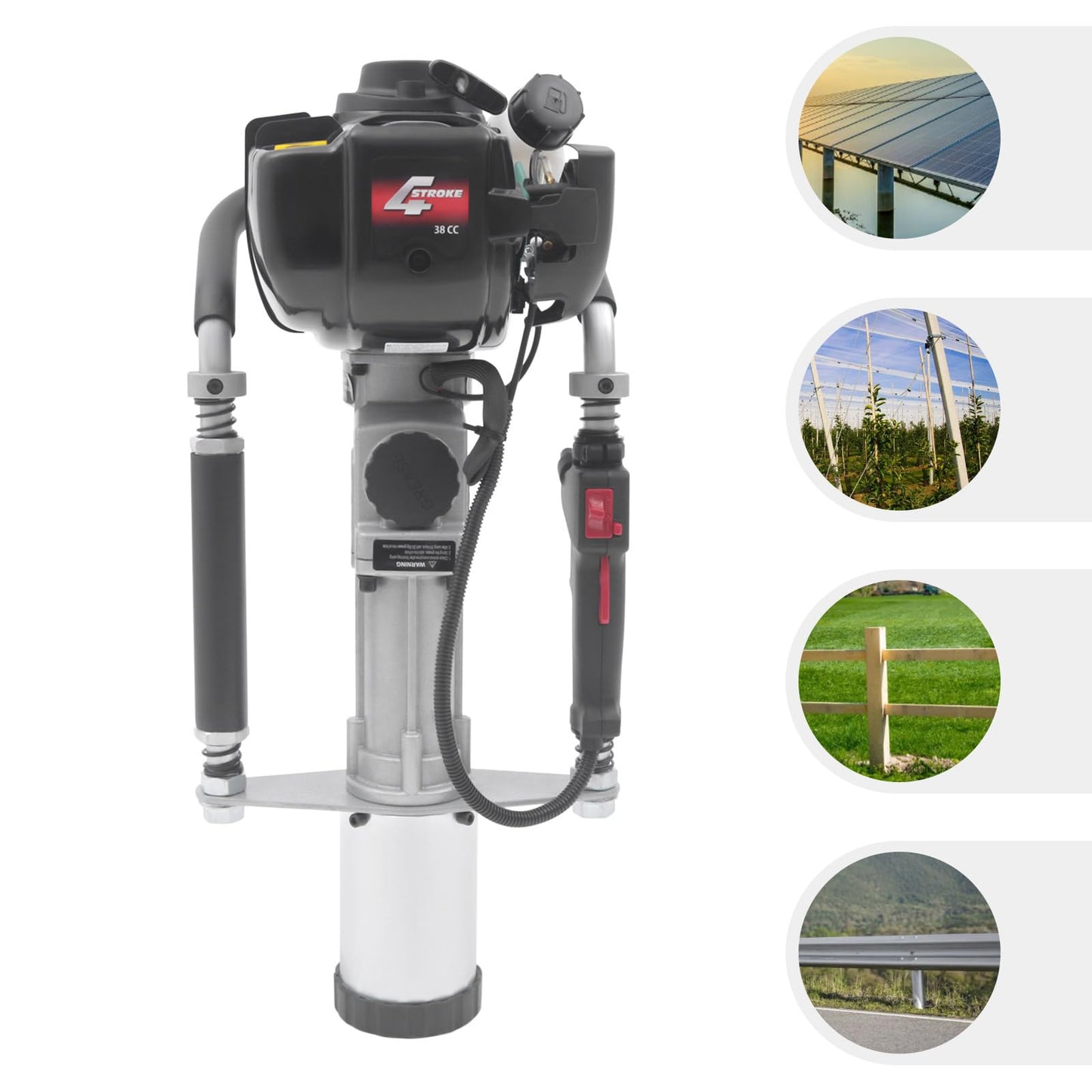 4-Stroke Pile Driver, 1.6 HP T-Post Gasoline Drivers, 8500 r/min Speed Portable Farm 27.47oz Fuel Tank Pile Hammer Heavy Duty Driving Single-Cylinder Hand Pull Start Air-Cooled Engine Kit 37.7CC