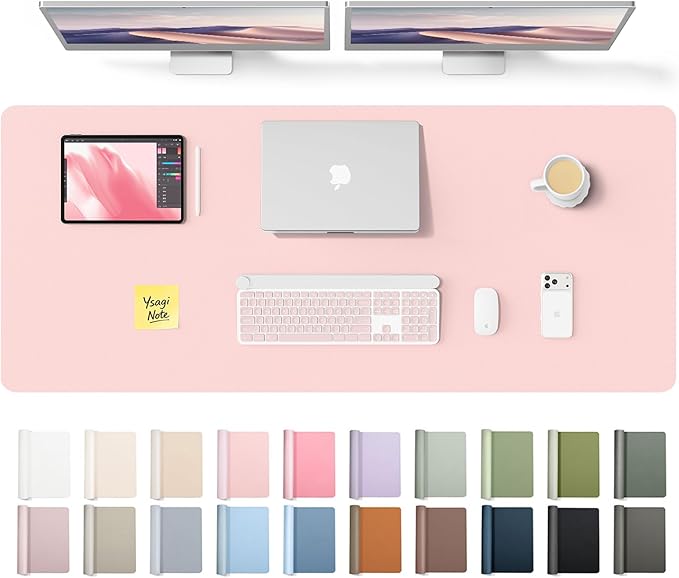 YSAGi Leather Desk Pad Protector, Office Desk Mat, Large Mouse Pad, Non-Slip PU Leather Desk Blotter, Laptop Desk Pad, Waterproof Desk Writing Pad for Office and Home (Light Pink,55" x 17.2")