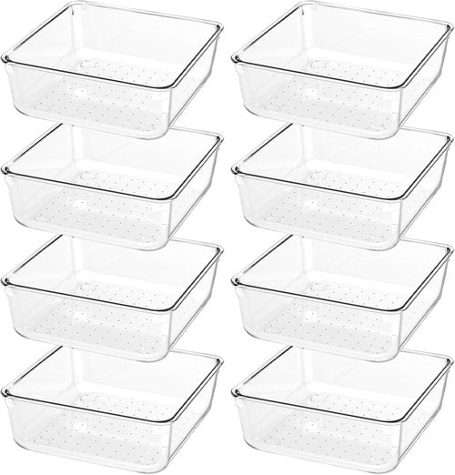 Clear Plastic Drawer Organizer Trays - 8 PCS Acrylic Vanity & Office Storage Bins | Ideal for Makeup & Kitchen