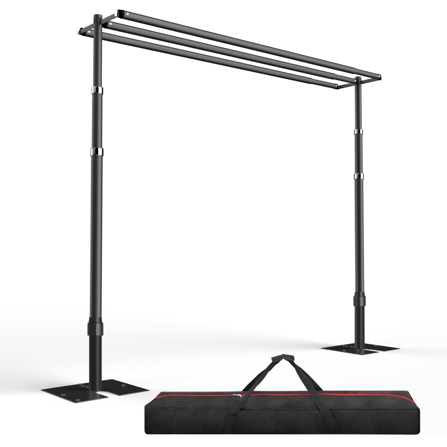 EMART Backdrop Stand Heavy Duty 8.9x10Ft,Three Crossbar Pipe and Drape Photo Background Support Kit, Adjustable Metal Frame with Flat Base for Wedding Birthday Party Decorations-Black