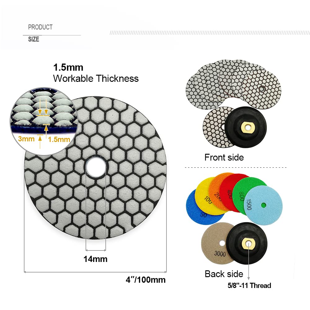 Diamond Core Drill Bits Set 12PCS - DARTOTEK Tile Hole Saw Kit and SHDIATOOL Dry Diamond Polishing Pads 4 Inch Set of 7 Pieces Plus a Rubber Backer