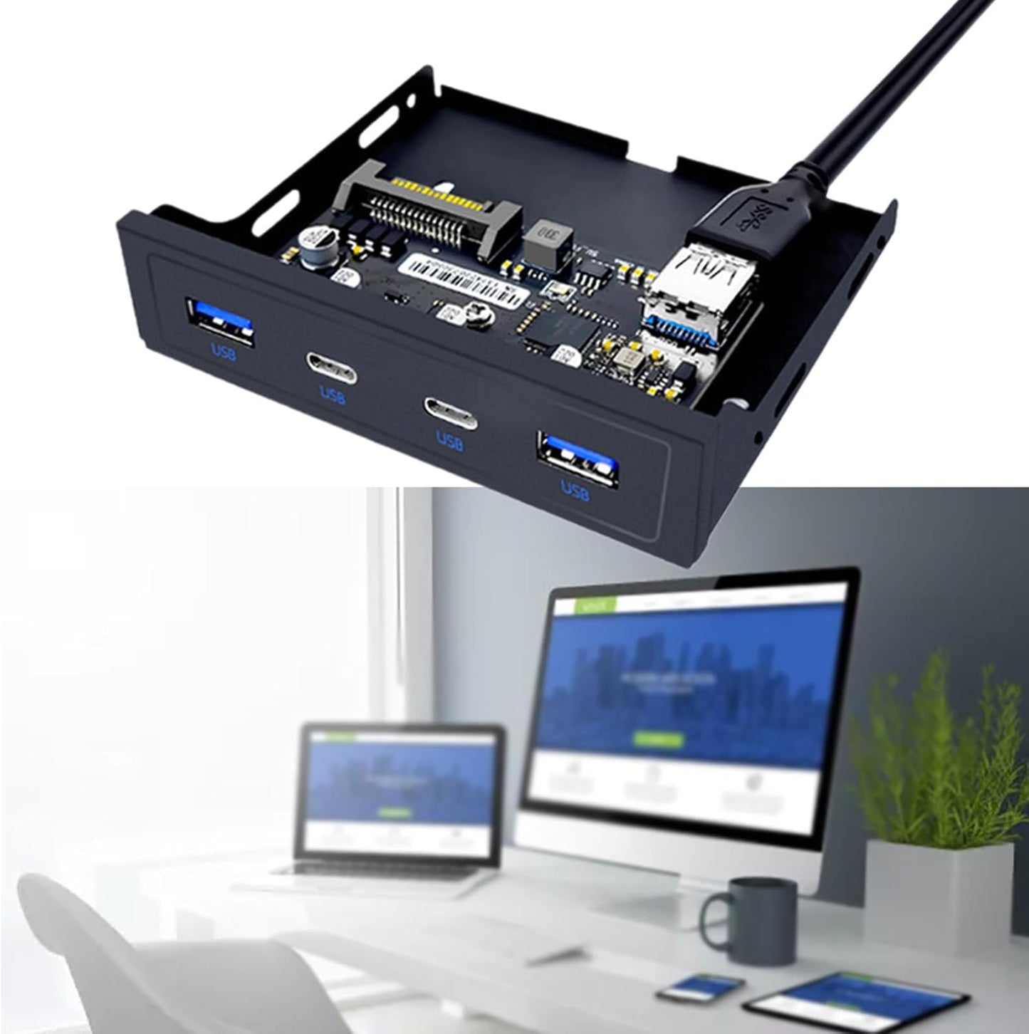 MEIBAOGE USB3.2 3.5" 4 USB3.0, USB3.2, Multiports Front Panel USB Expansion Adapter for Desktops, Soft Drives Bay, USB
