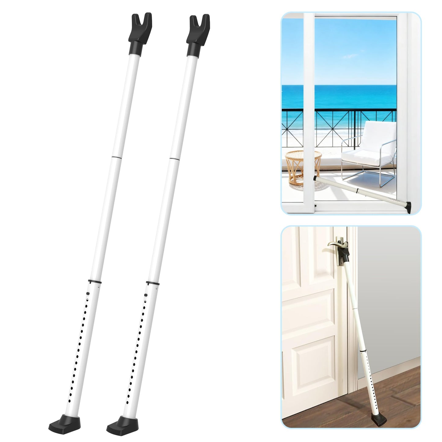 Upgraded Door Security Bar & Sliding Door Lock Bar,Door Stoppers,Adjustable Heavy Duty Door Jammer for Apartment,Home(2 Packs,White)