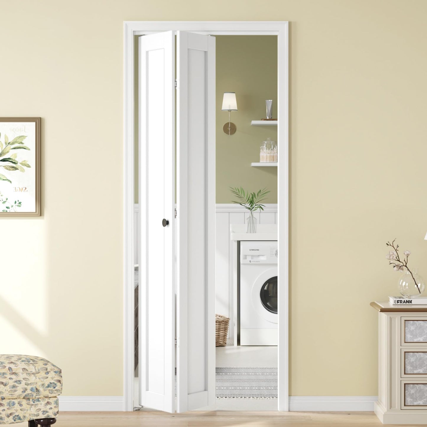 Roymelo Bifold Doors for 32"x 80" Opening,1-Panel Sliding Interior Closet Folding Barn Door Slab with Concealed Hardware Kit,MDF Wood Panel,White Water-Proof PVC Surface,Preassembled,Easy Installation