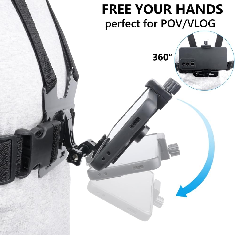 TANSUO Chest Mount Strap Harness Head Strap, Quick Release Chesty Body Mount with Phone Clip, Head Strap+Chest Strap