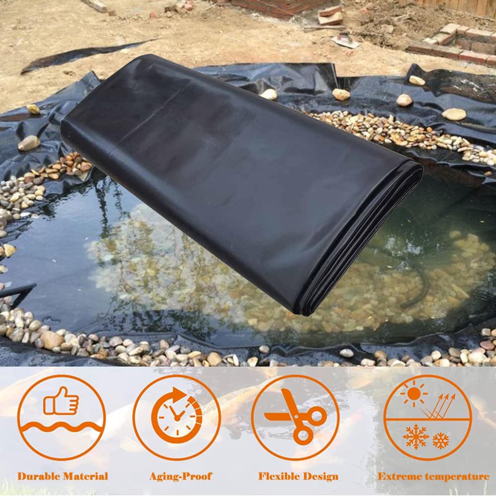 PreAsion Pond Liner 20ft ×30ft HDPE Black Pond Liner Large Garden Pond Liners Flexible Skins Lining for Koi Ponds Fountains Fish Pool Water Gardens 0.3mm/12mil Thickness