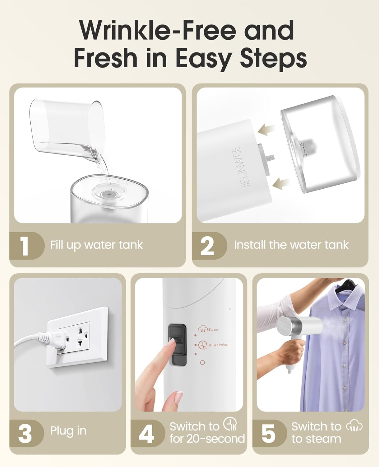 Skiennix Handheld Clothes Steamer - 1200W Portable Travel Iron with 150ml Tank | Fast 20 Sec Preheat - White