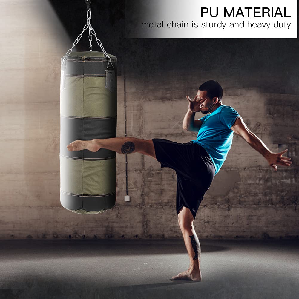 Heavy Punching Bag, Durable Training with Chain, Boxing Bag for Martial Arts, Empty 24 Inch Green for Adults Men Women Home Gym Sports