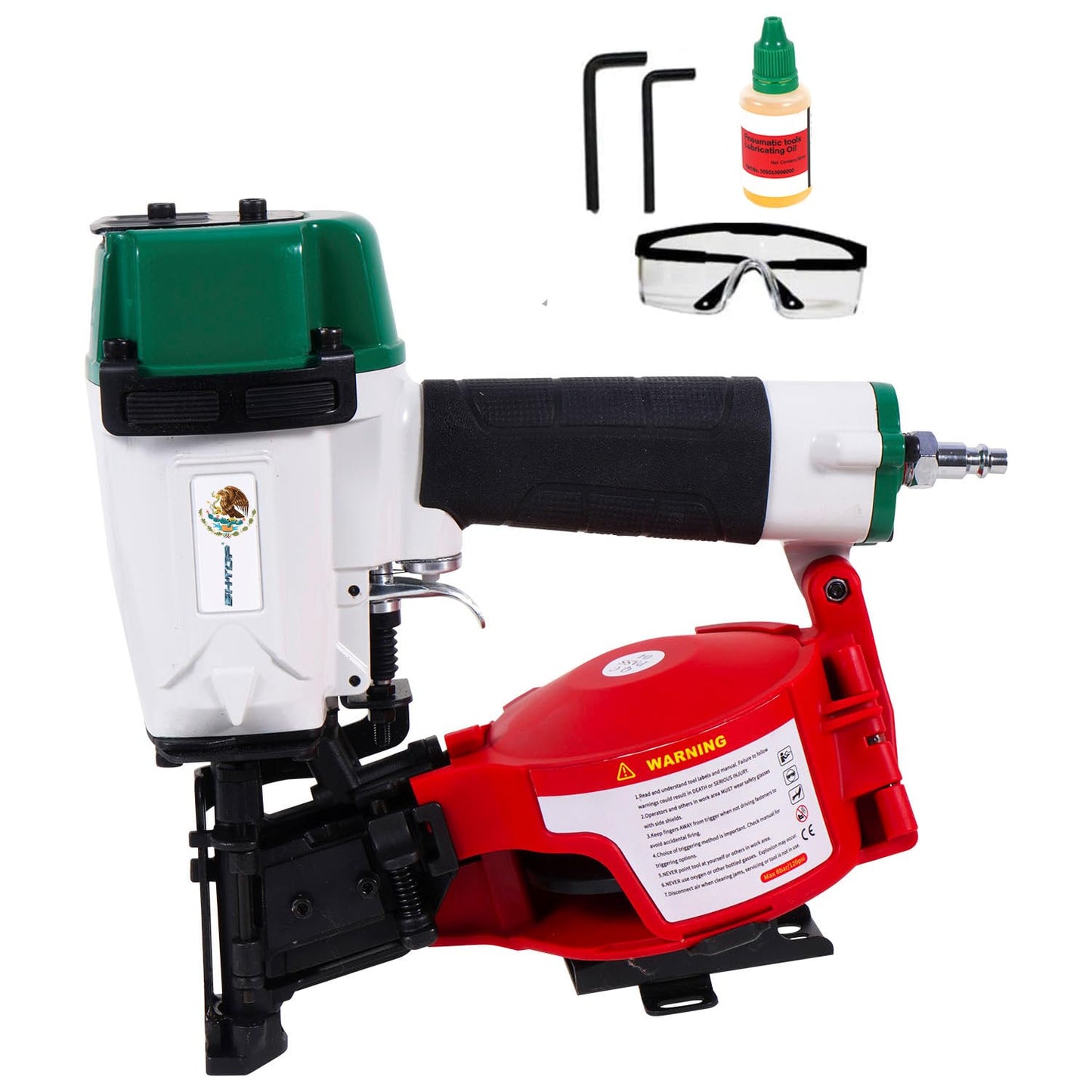 BHTOP Mexican Style CN45N Roofing Nailer, 15 Degree Roofing Nail Gun, 3/4-Inch to 1-3/4-Inch Coil Nails, 120-pcs Load Capacity Coil Nailer