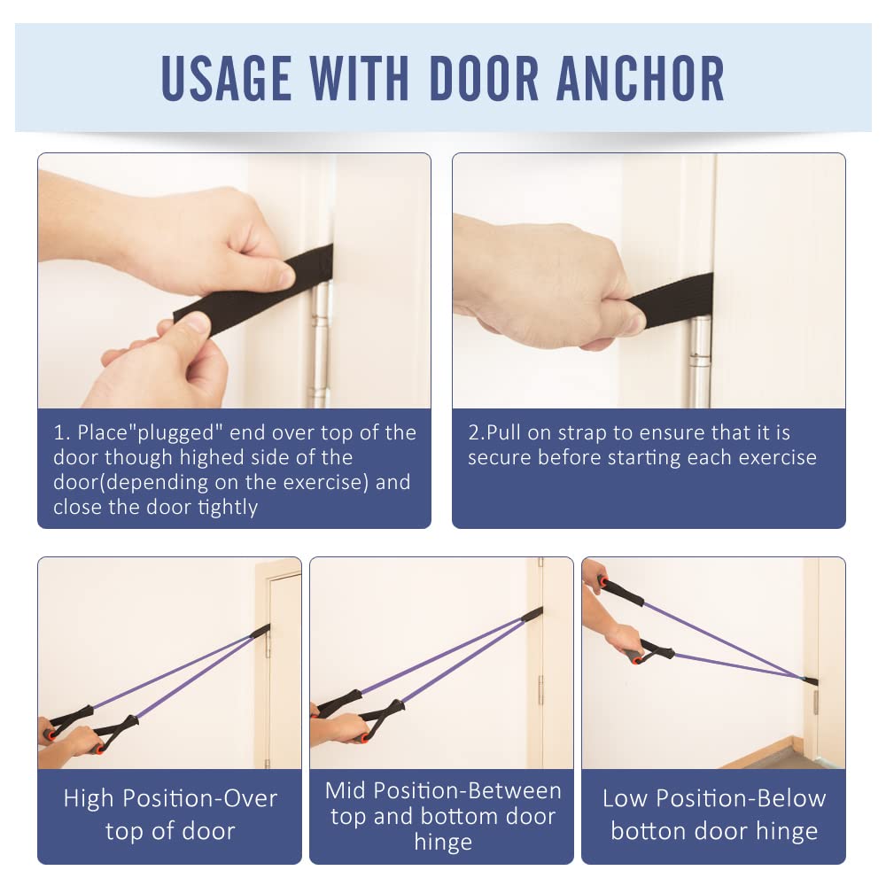 Single Resistance Bands, Workout Bands with Handles and the Exercise Bands with Door Anchor, Suitable for Resistance Training, Physical Therapy, Home Workouts, Boxing Training (Puplle(10-15lbs))