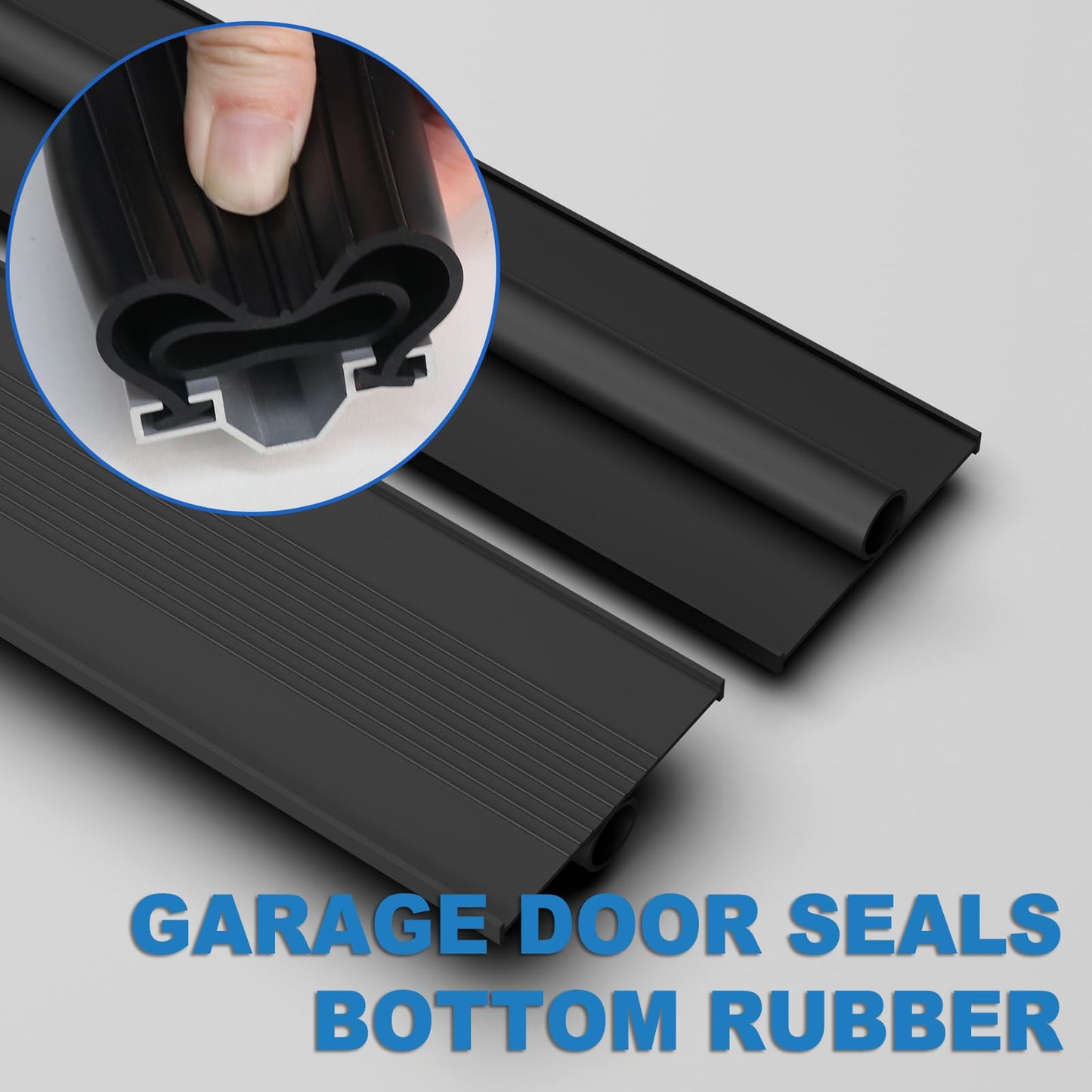 Duzzy 10 Feet Convex Shape Garage Door Seal Kits, Pre-drilled Heavy-Duty Weatherproofing Garage Door Rubber Seals Bottom Pakage with Aluminum Track Retainer Base Kits
