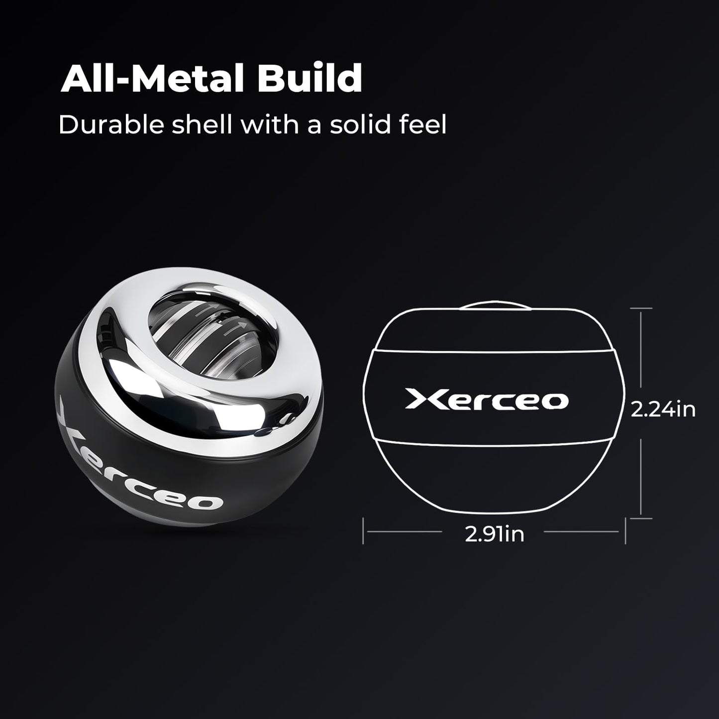 Xerceo Auto-Start Wrist Gyro Ball, All Metal Wrist and Forearm Trainer with LED Light, Gyroscopic Hand Exerciser for Grip Strength, Includes Storage Bag