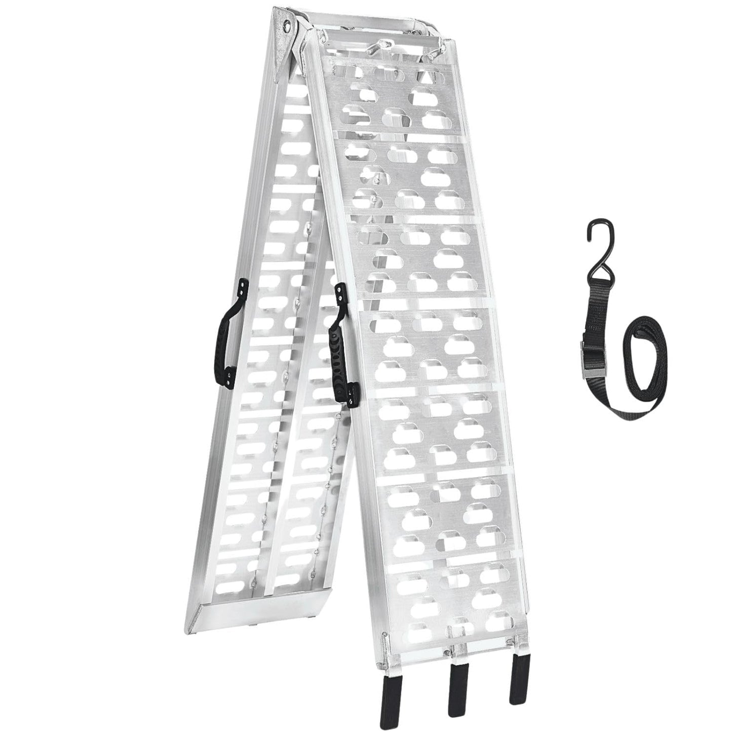 Aluminum Motorcycle Ramp with Handle – 750 Lbs Capacity, 7.5ft Folding Ramp with Load Straps for Pickup Trucks, Dirt Bikes, Motorcycles | 89" L x 12" W | 1 Pc