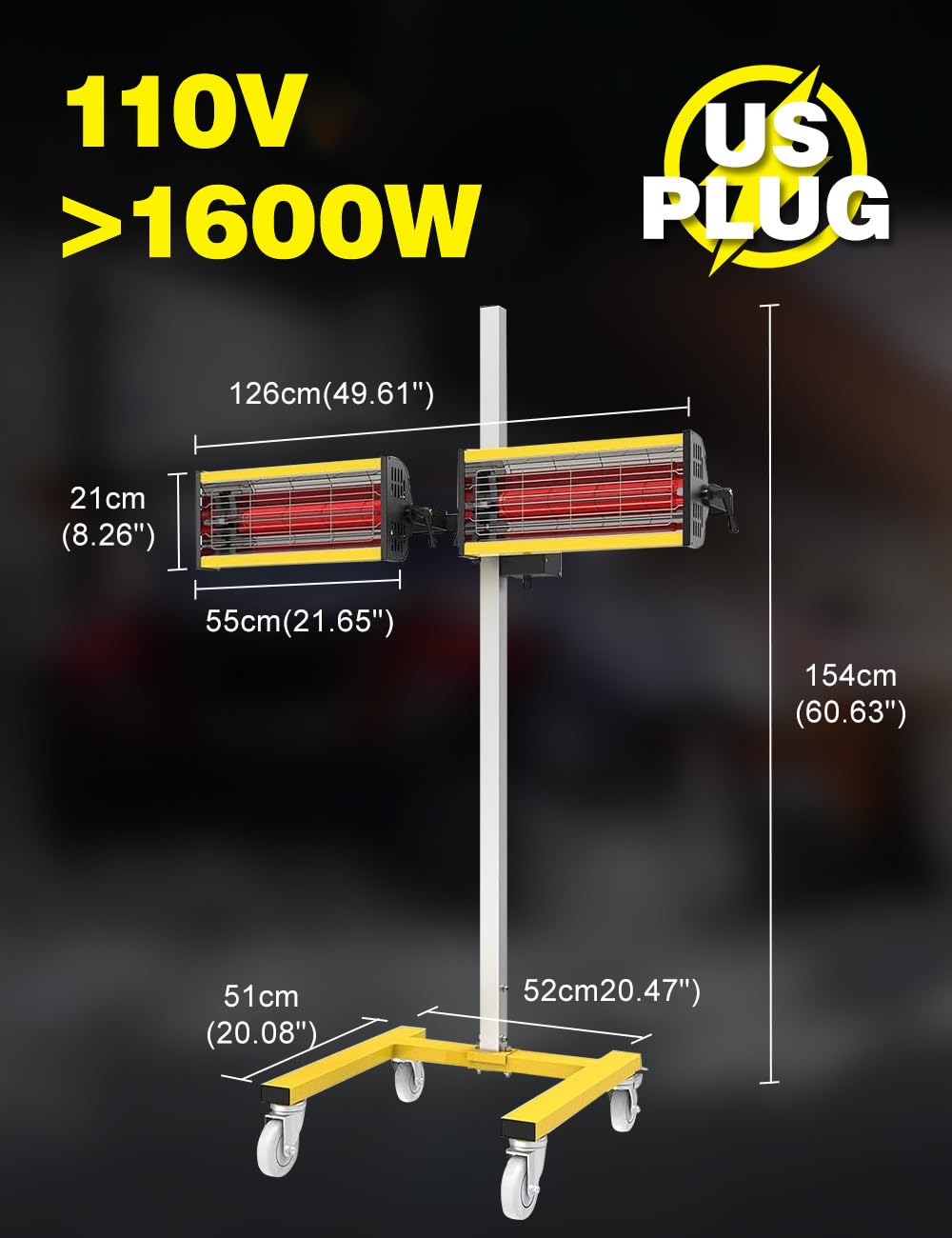 Solary Shortwave Infrared Paint Curing Lamp - 1600W 110V Paint Baking Lamp with Timer for Automotive Spray Booth, Temperature & Height Adjustable