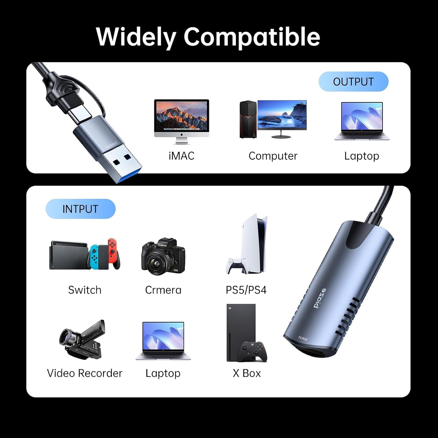 biaze 4K 1080P 30FPS PS5, Video Capture Card, HDMI to USB/USB C Capture Card Video Capture Device for Streaming Game