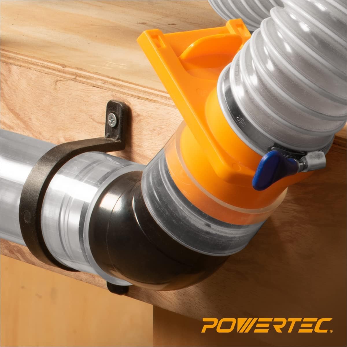 POWERTEC 4" x 20' Dust Collection Hose with Cone Reducer and Fittings Kit for Table Saw, Band Saw, Planer, Jointer, Woodworking and Wood Shop Dust Collection System (70430)