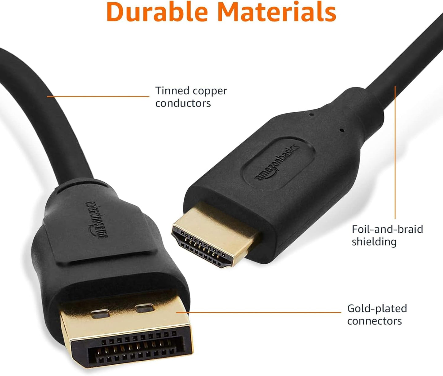 3 Amazon Basics DisplayPort to HDMI Cable, Uni-Directional, Gold-Plated, Video and Audio, Foot, Black