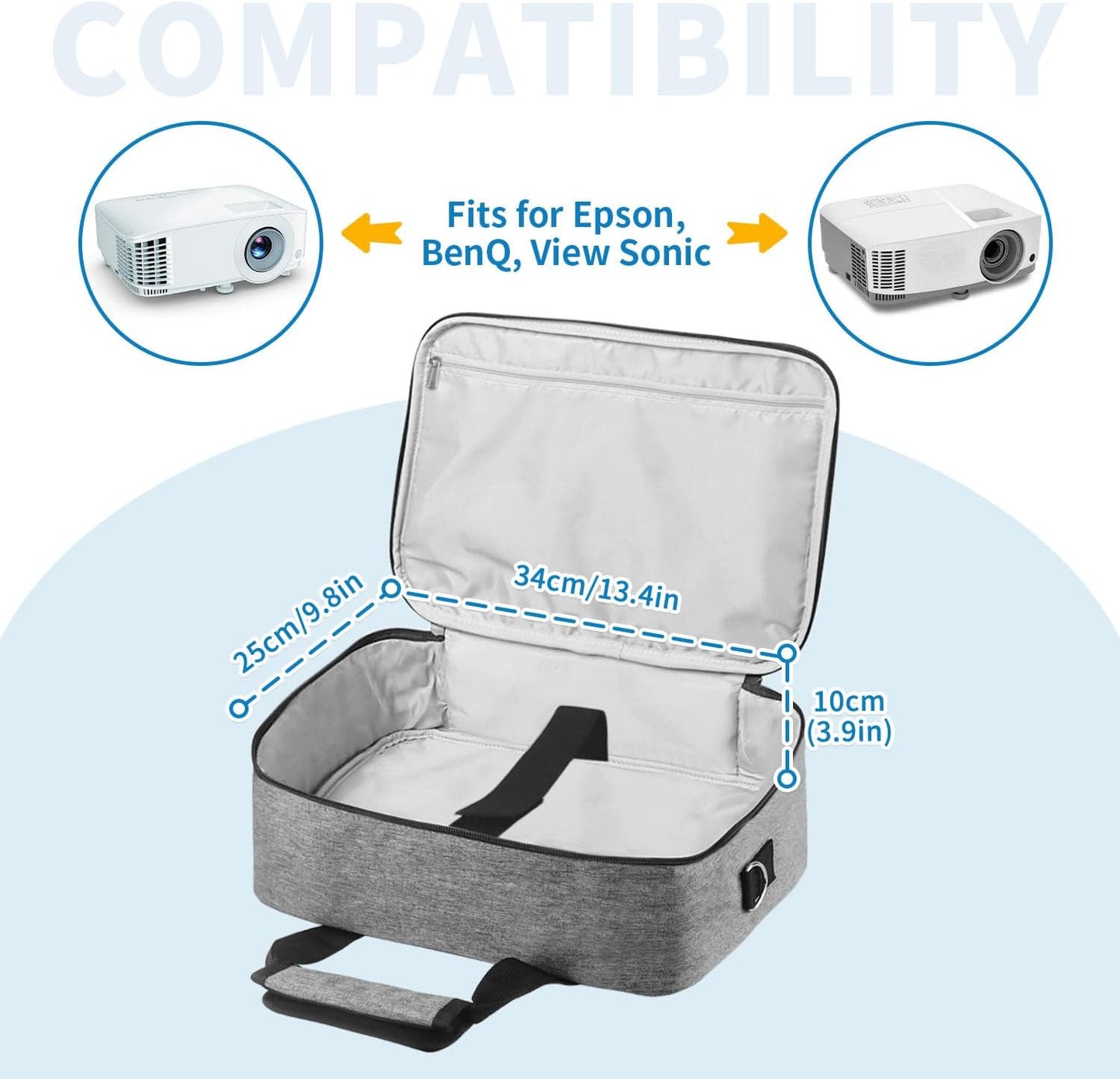 13.4 9.8 3.9in Projector Carrying Case, * * Projector Bag Large Bag with Accessories Pockets Adjustable Shoulder Straps