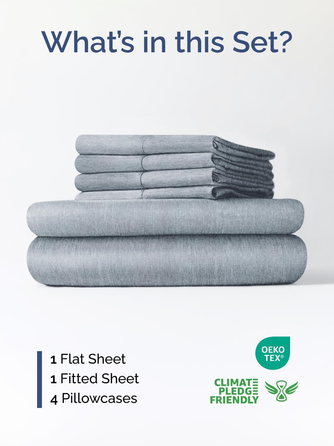 Skiennix Extra Deep Queen Sheet Set - 6 Piece Breathable Cooling Bedding - Soft Wrinkle-Free Heathered Blue