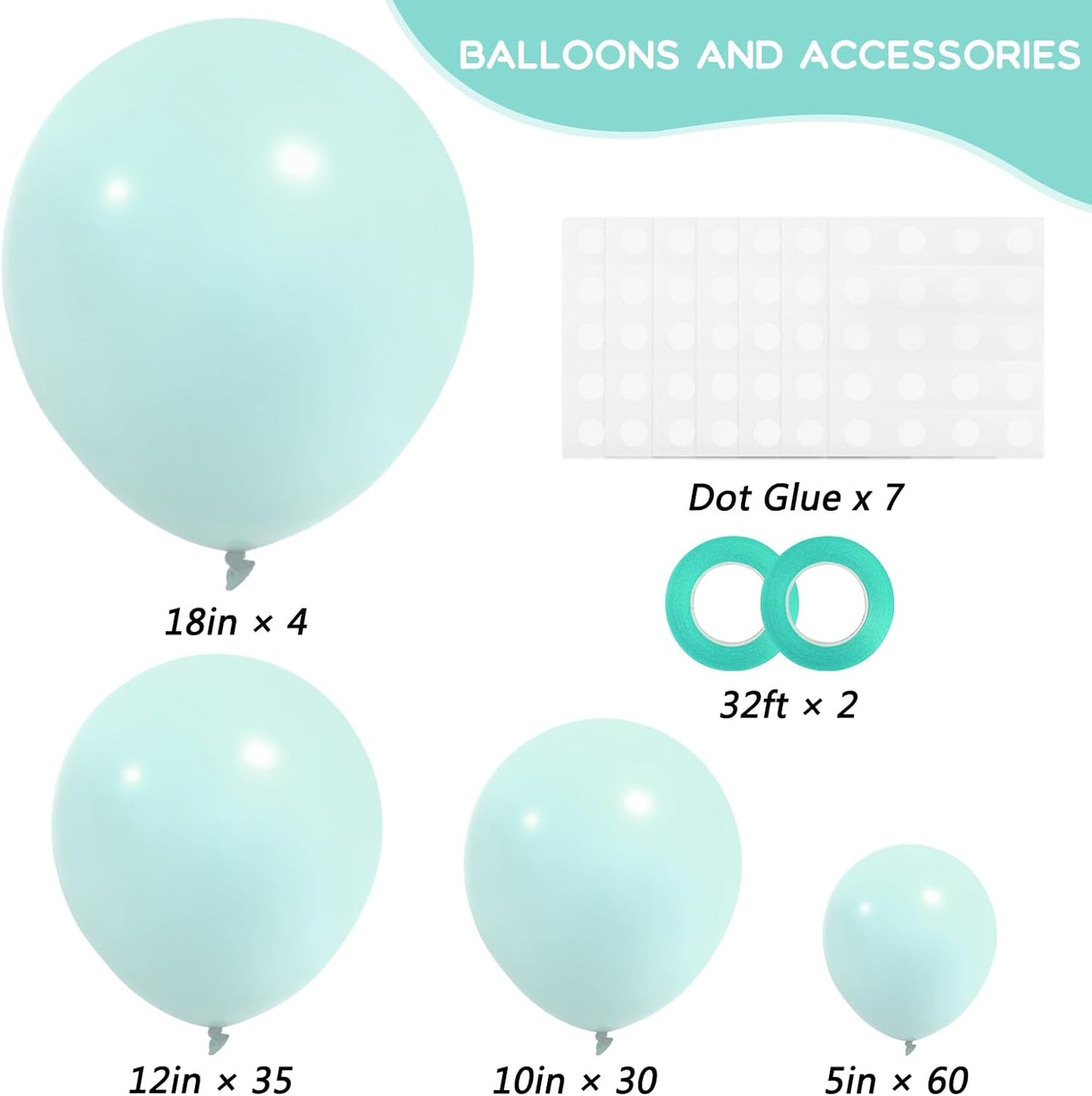 RUBFAC Mint Green Balloon Garland Kit - 129pcs in Various Sizes for Birthday, Baby Shower & Wedding Decor