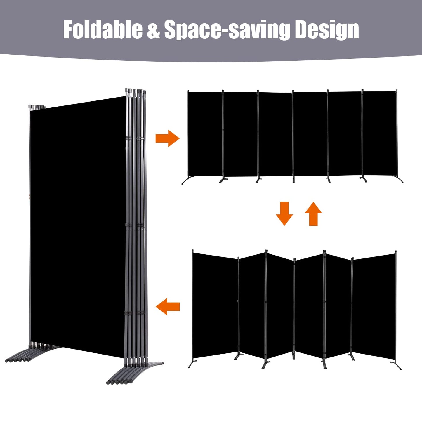 Room Divider 6FT Folding Privacy Screens, 6 Panel Partition Room Dividers w/Freestanding Design, Portable Wall Divider for Room Separtation, Fabric Screen Panel for Home Office Bedroom Dorm