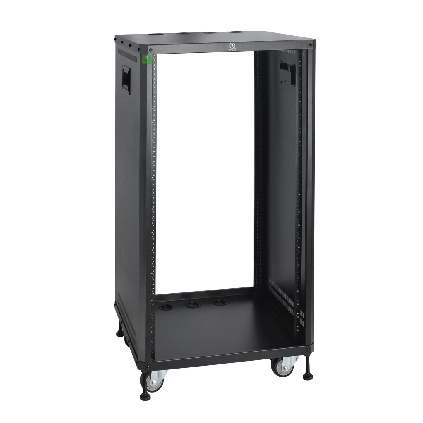 RIVECO POMU 22U Stereo & Server Rack with Caster Wheels, Rolling Network Cabinet, Open Frame Rack for 19-inch Audio Video Music Recording & IT Equipment, Obtuse Angel, Lifting Handle