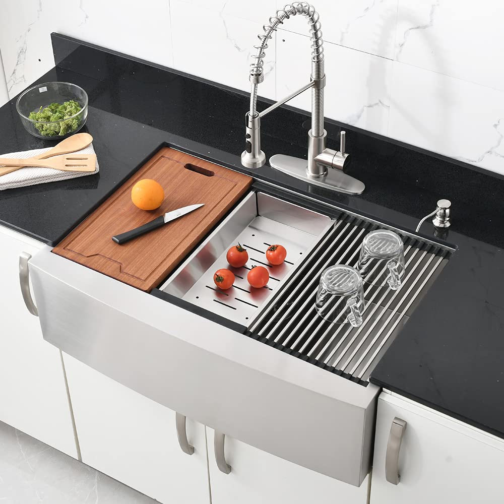 30 Inch Stainless Steel Farmhouse Sink Workstation-Bokaiya 30x20 Apron Front Farm Sink Stainless Steel Workstation 16 Gauge Single Bowl Farmhouse Kitchen Sinks with Cutting Board