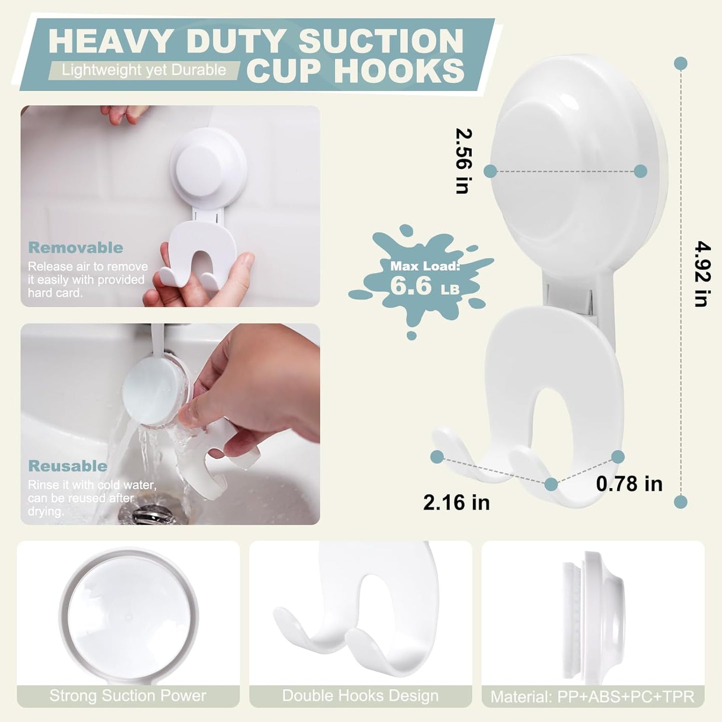 VIS'V Suction Cup Razor Holder - Removable & Reusable Shower Hooks for His and Hers | White, 2 Pcs