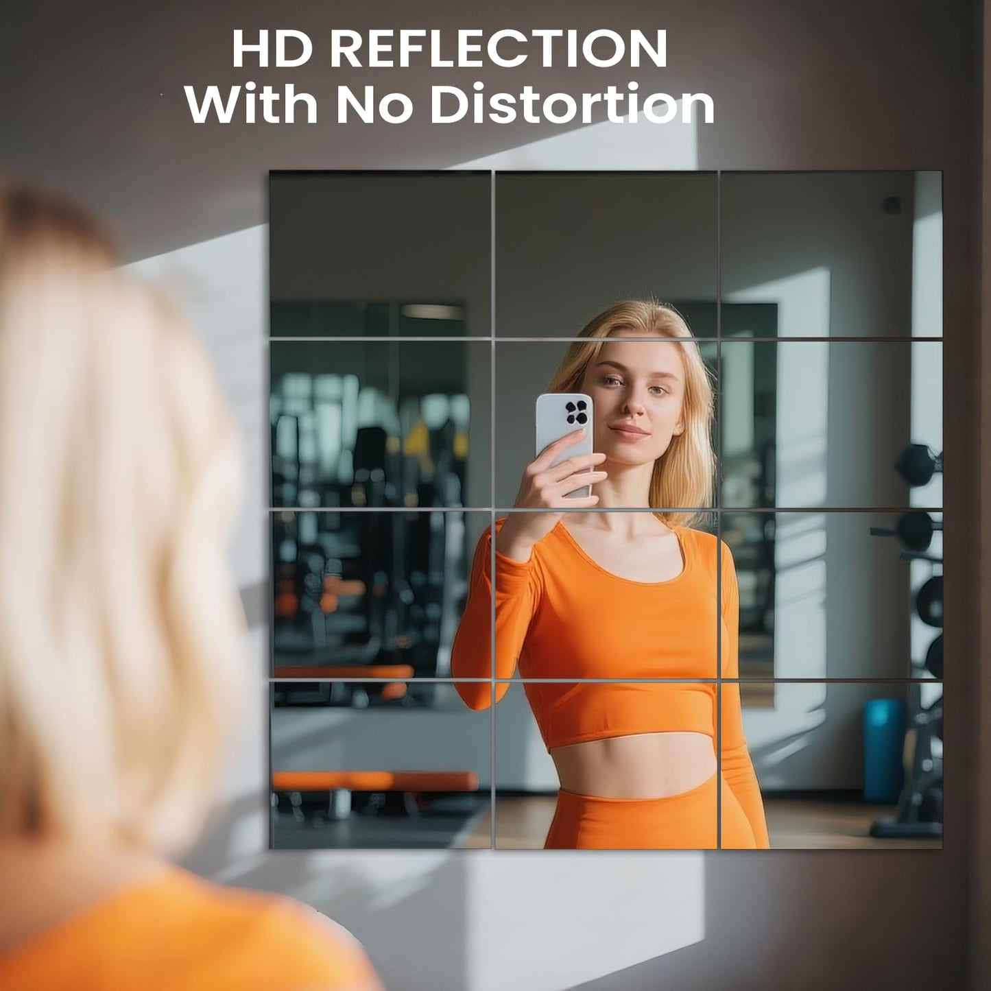 VASUHOME Large Mirror Tiles 16"x12" (12 Pack), Full Length Wall Mirrors for Home Gym, Garage, Bedroom, Living Room, Door – HD Reflection, Easy DIY Installation