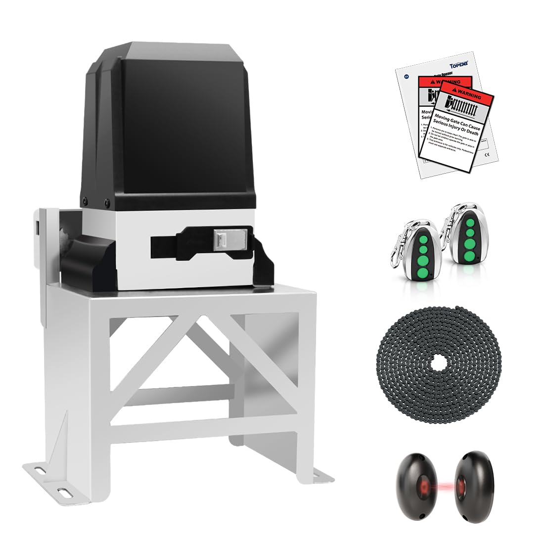 TOPENS CK2600 Automatic Sliding Gate Opener Chain Drive Industrial Commercial 1-1/4 HP Gate Motor for Heavy Driveway Slide Gates Up to 5700 Pounds, AC Powered with 20ft Roller Chain and Remote Control