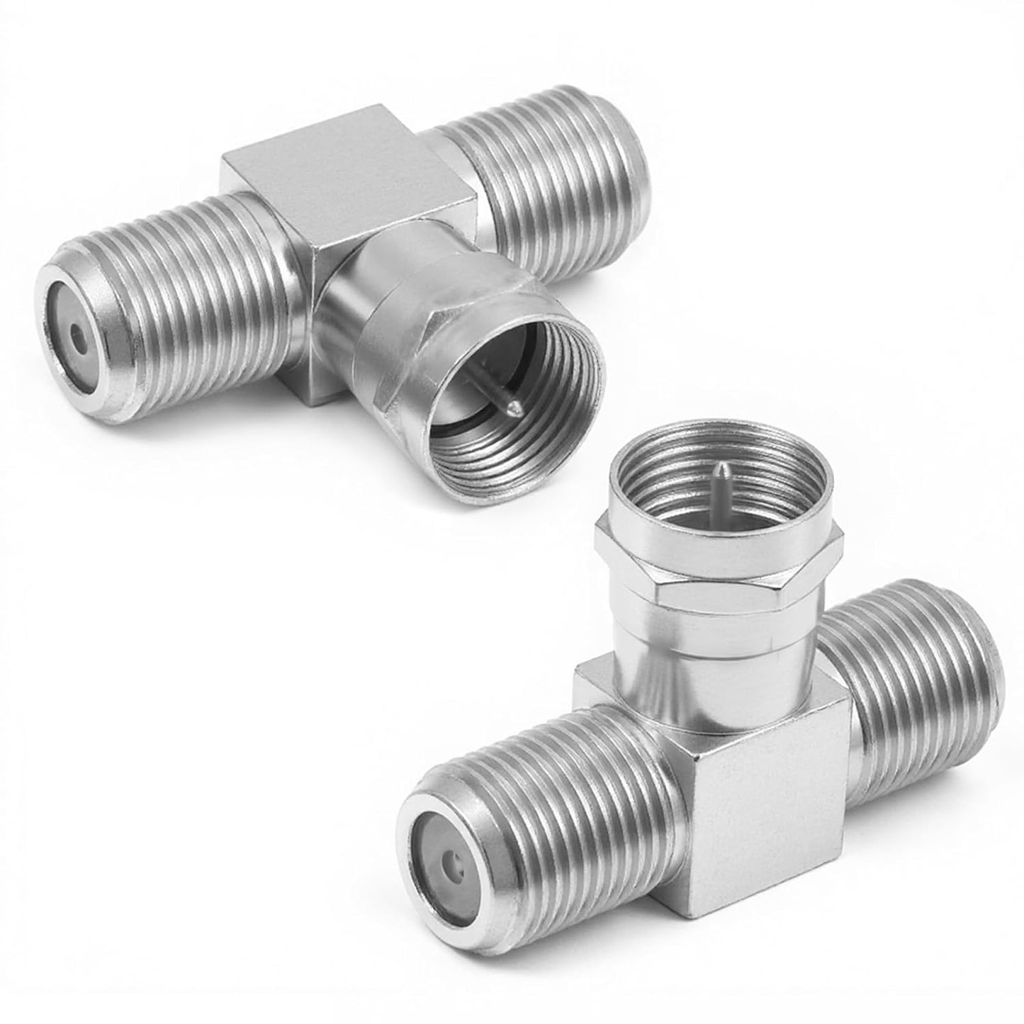 Exircy 2 Pack 2F 3 Coaxial Cable Splitter, F Male to Female Adapter Way Metal Cable Splitter Combiner Portable TV Split