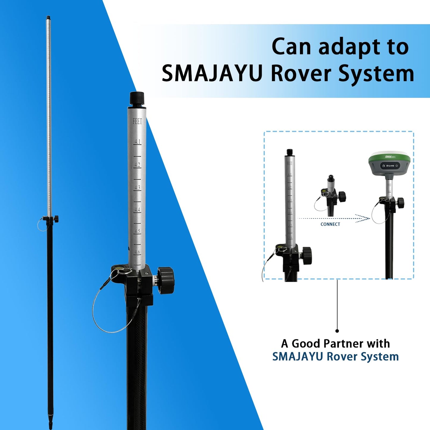 2.2M/7.22FT Carbon Fiber and Aluminum GPS Pole with Carry Bag, Telescopic Range Pole of Level Bubble, Rover Rod RTK GNSS Surveying Tool, Portable Prism for Surveying & Engineering, Meter and Feet, Universal Standard