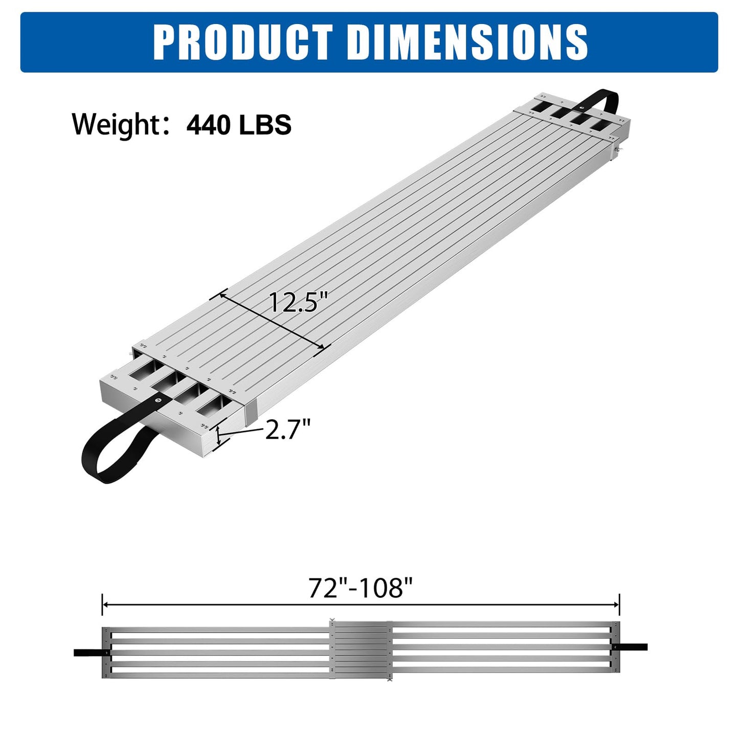 GAOMON Telescoping Work Plank, 6-9ft Aluminum Extension Plank, Telescoping Scaffolding Platform with Skid-Proof Platform, 440Lbs Capacity, Adjustable Work Platform Scaffold Ladder Accessory