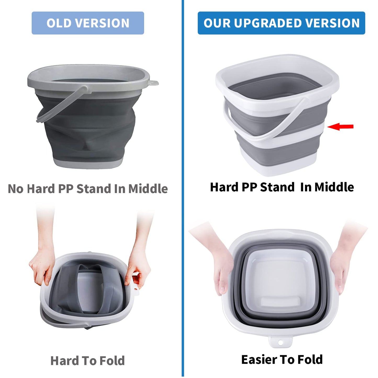 2 Pack Collapsible Buckets 5L 1.3Gallon Small Cleaning Bucket for Household Portable Plastic Bucket Outdoor Car Washing Tub Foldable Camping Beach Sand Water Pot Pail Space Saving Square Grey