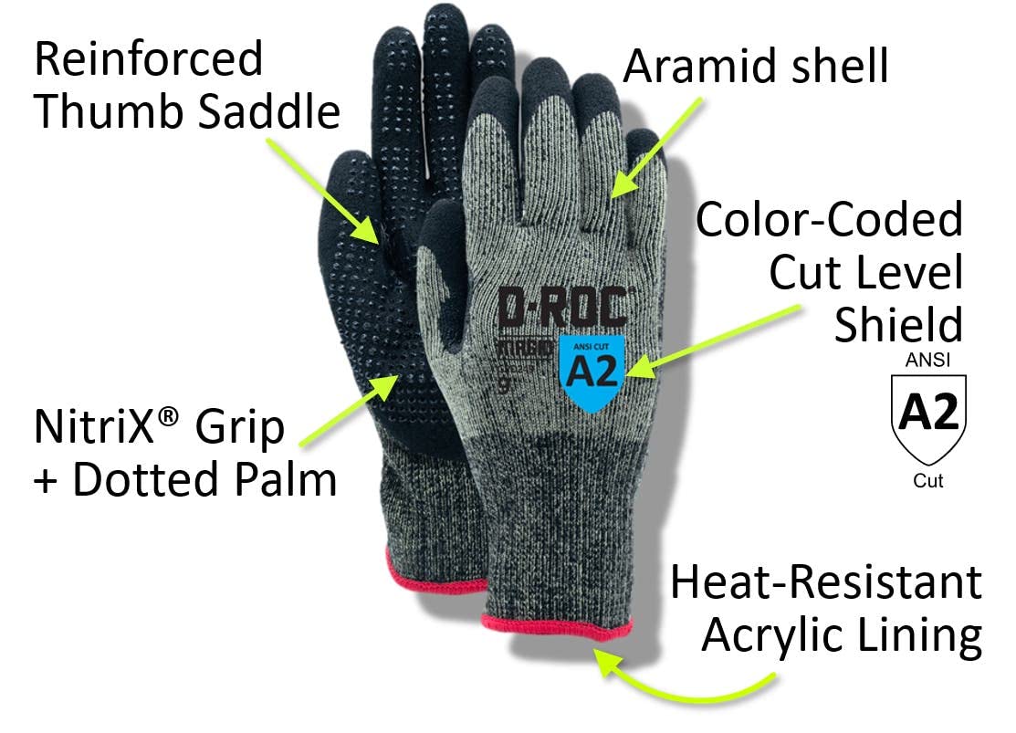 MAGID D-ROC ANSI A2 Heat-Resistant Work Gloves with Sandy Nitrile Coating, 12 Pairs, Size 11/2XL, GPD249