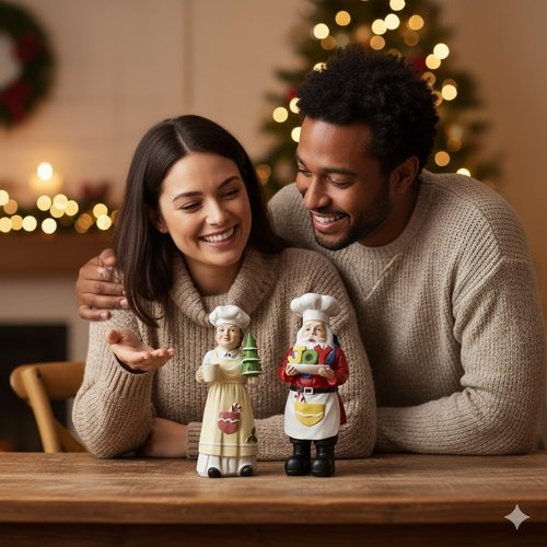 iStatue Chef Santa & Mrs. Claus Figurines Set - 5'' Hand-Painted Resin Holiday Decor for Kitchen & Gifting