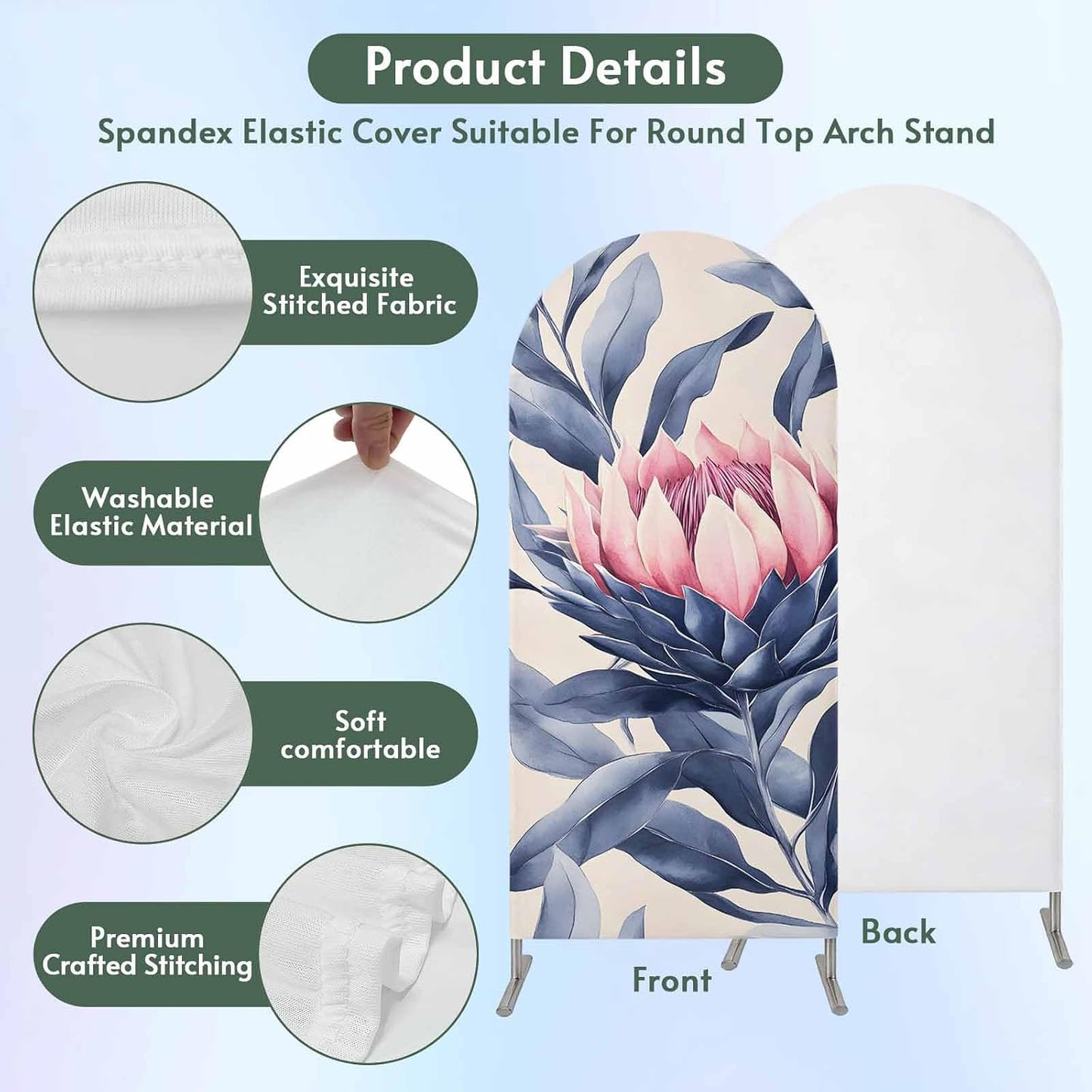 Jnbasdffb 7.2 Blue Pink Botanical Wedding Arch Cover,Stretchy Spandex Arch Backdrop Stand Covers FT,Oil Painting Spring