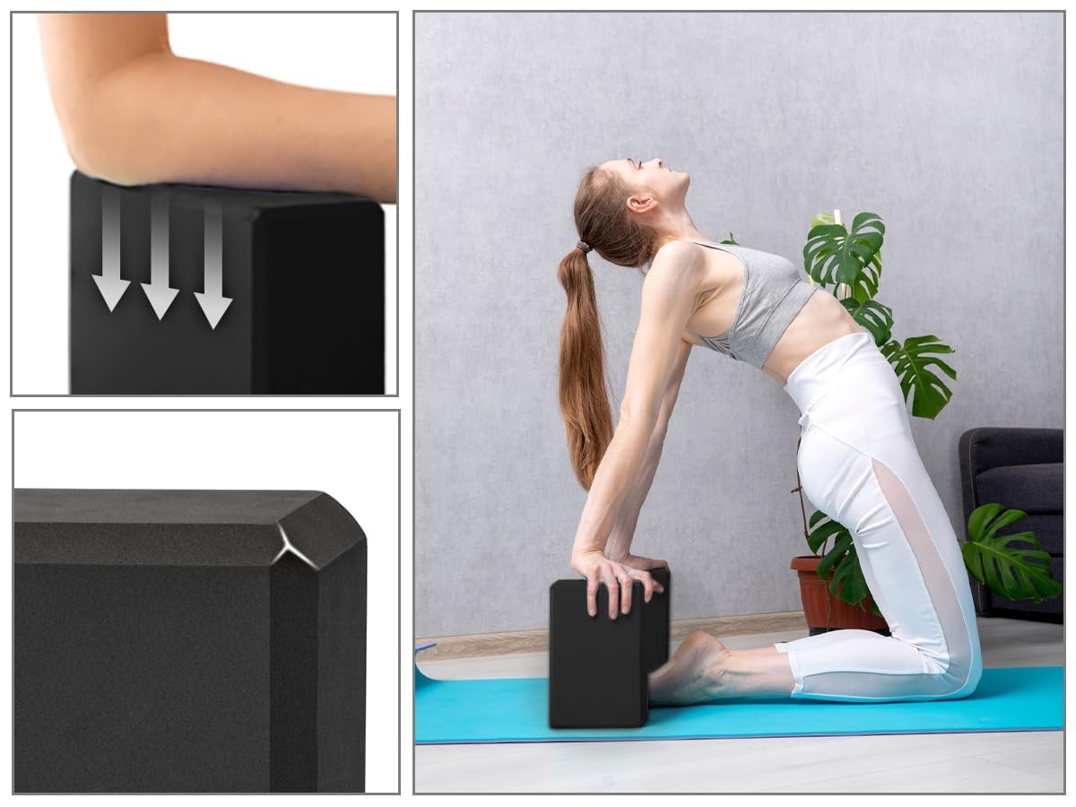 EXERZ Yoga Blocks 2 pack, Gym Blocks, Exercise Workout Fitness Bricks, Pilates Stretch Handstand Non-Slip (Black 2pcs)