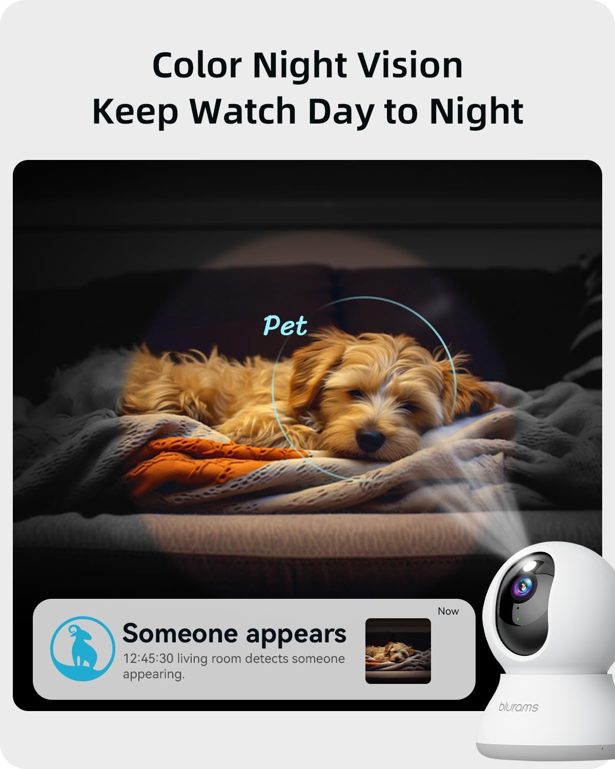 blurams 2K, 360-degree 2-Way Security Camera Baby Monitor Dog Camera for Home Security w/Smart Motion Tracking, Phone