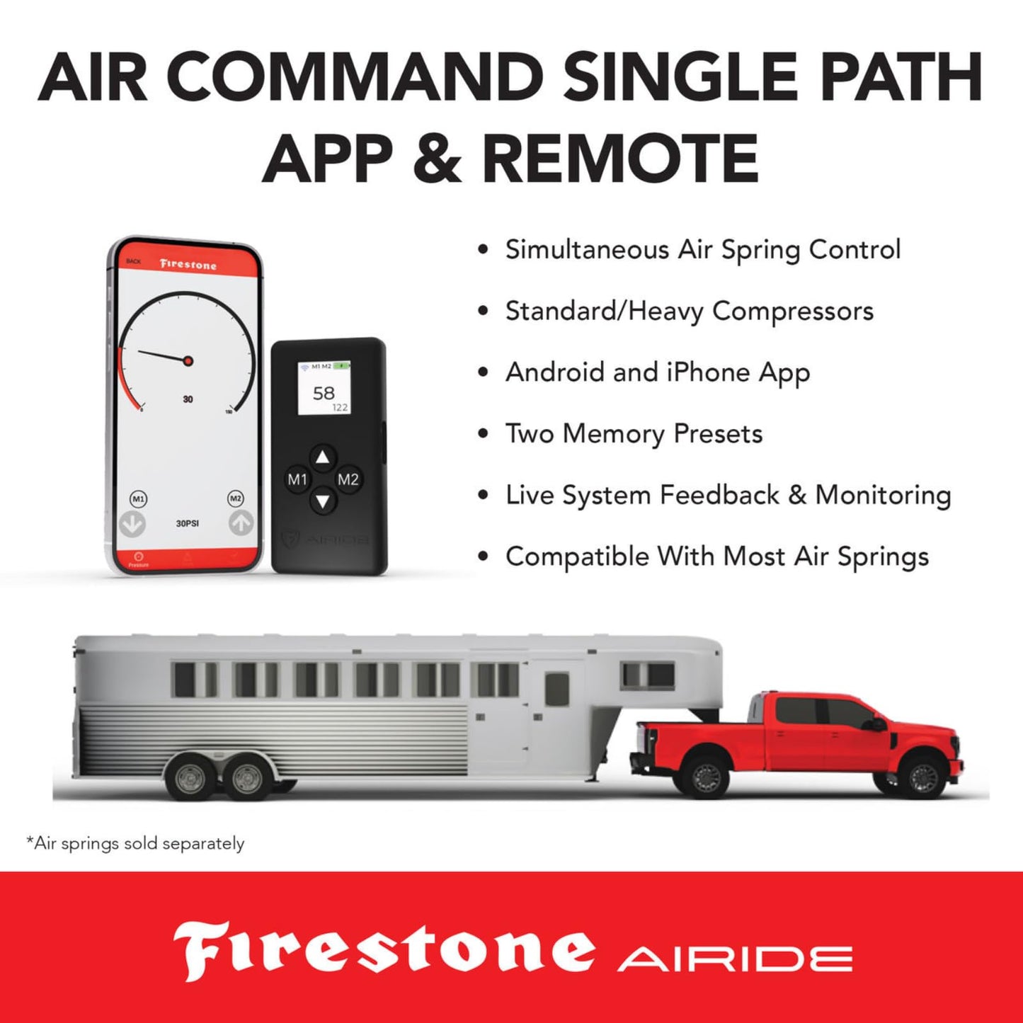 Firestone Airide 2923 Air Command Single Wireless App & Remote Heavy Duty Compressor Kit fits Air Helper Springs (1/4" Tubing) | 150 PSI | Single Path | Easy Installation