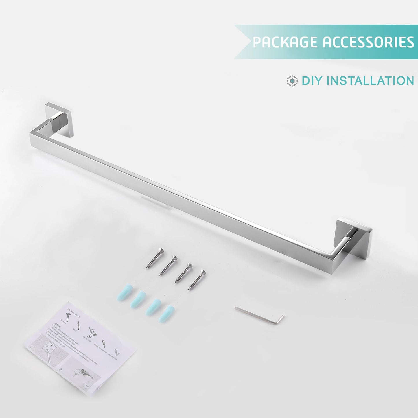 LANC Bath Towel Bar 24-Inche Stainless Steel Towel Rack for Toilet Bathroom Hardware Silver Towel Hanger Towel Rail Towel Rod Heavy Duty Wall Mounted Towel Holder Chrome Polished, A8804CP-6P1