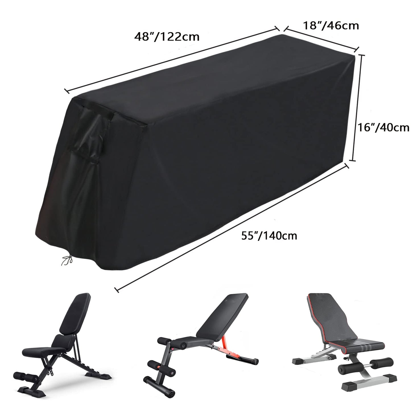 Weight Bench Cover - Exercise Workout Bench Cover Waterproof Protective Covers for Sit-Up Board - 55"L×18"W×16"H, Black