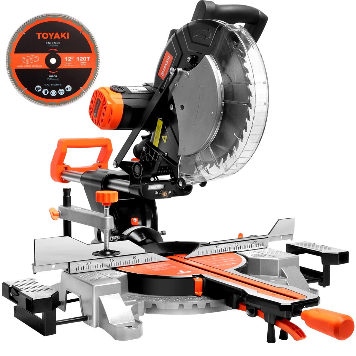 TOYAKI 12-Inch Sliding Compound Dual-Bevel Miter Saw With Laser Guide, LED Light,Extension Table, 15-Amp, 4.13x12.99inch Cutting Capacity, With 40T And 120T TCT Miter Saw Blades
