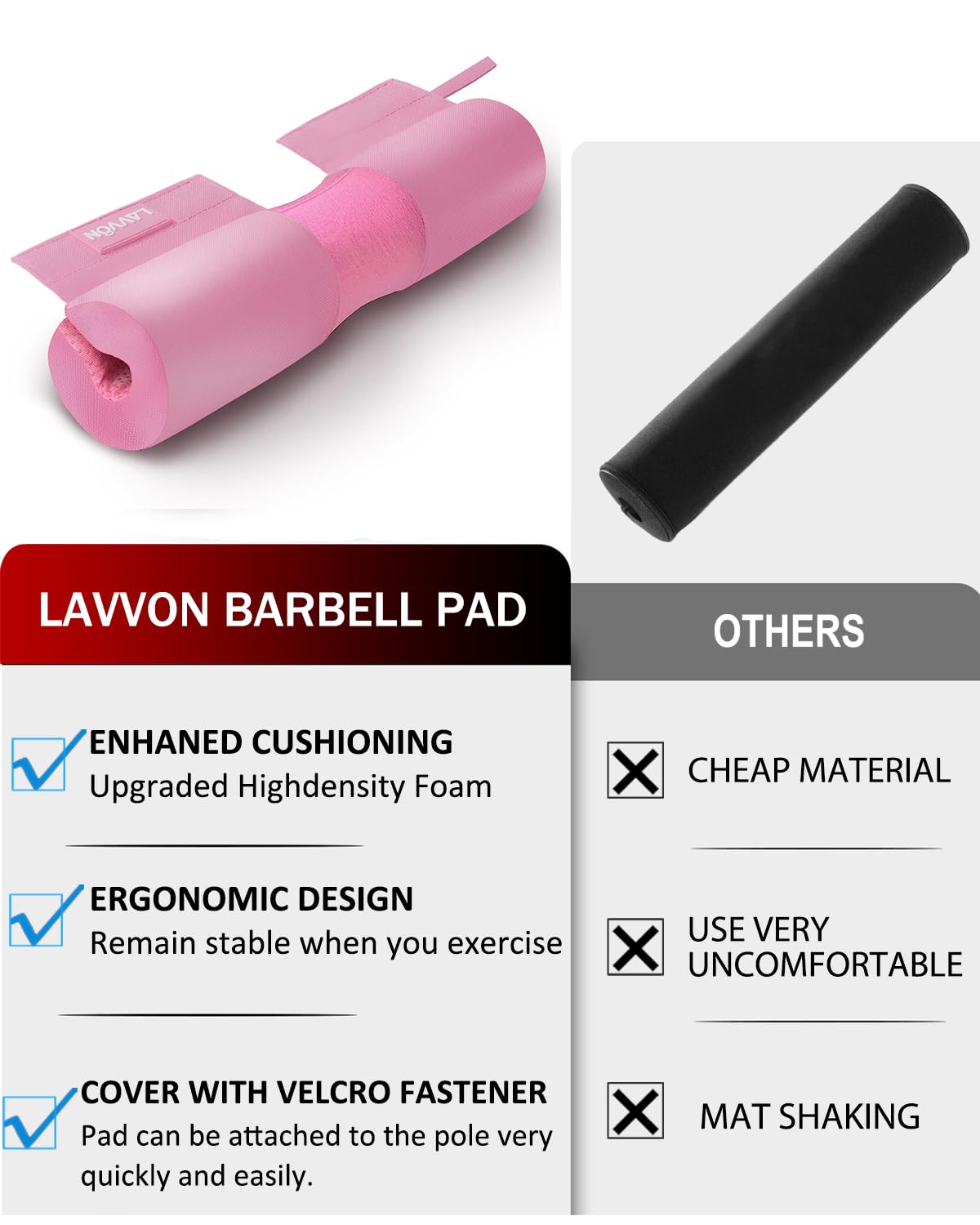 Barbell Squat Pad Nylon Padding AntiSlip- Thick Foam Barbell Pad for Squats Cushion, Lunges&Bar Padding for Hip Thrusts - Standard Weight Bar Pad - Provides Cushion to Neck Shoulders Training