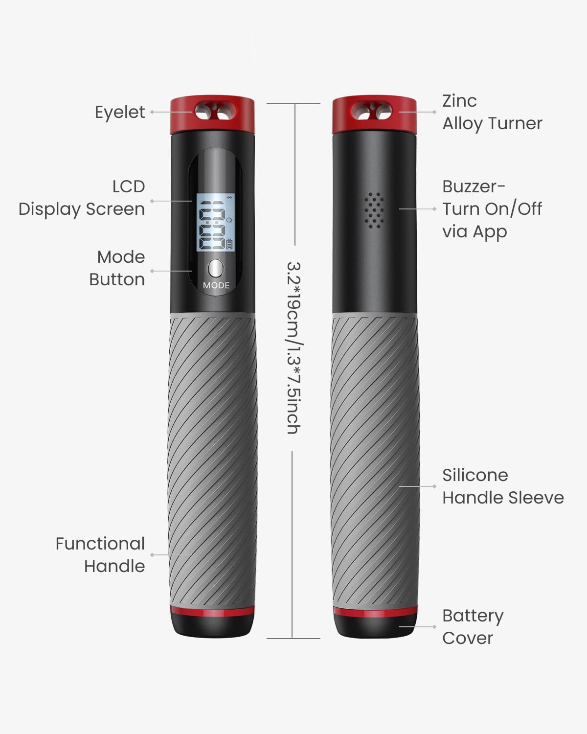 RENPHO Smart Skipping Rope with Counter, Adjustable Jump Ropes for Fitness, Skip Rope with APP Data Analysis, Workout Equipment for Women Men Adult Kids, Burn Calories, Gym, MMA, Grey