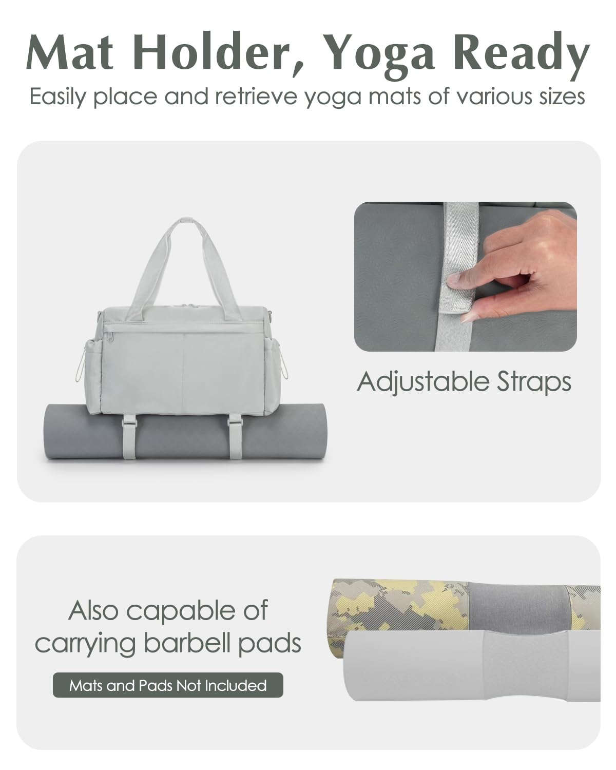 Small Gym Bag, Mini Gym Bag for Women with Yoga Mat Holder and Wet Compartment, Cute Small Yoga Mat Bag with Water Bottle Pocket for Workout Dance, Gray