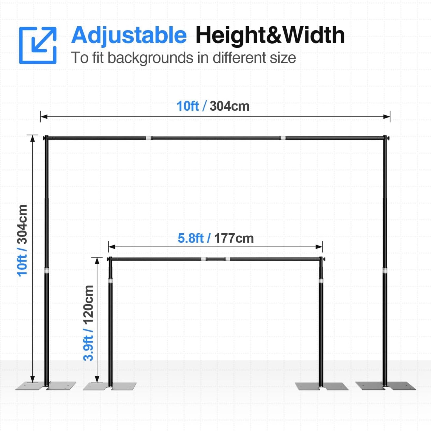 EMART Heavy Duty Backdrop Stand for Parties, 10x10 ft Pipe and Drape Adjustable Back Drop Stand Kit with Flat Base, Sturdy Photo Background Frame Diy Pole for Flower Wall Wedding Curtain