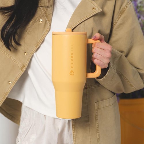 HydroJug Traveler - 32 oz Insulated Water Bottle with Handle & Flip Straw - Leak Resistant, Marigold